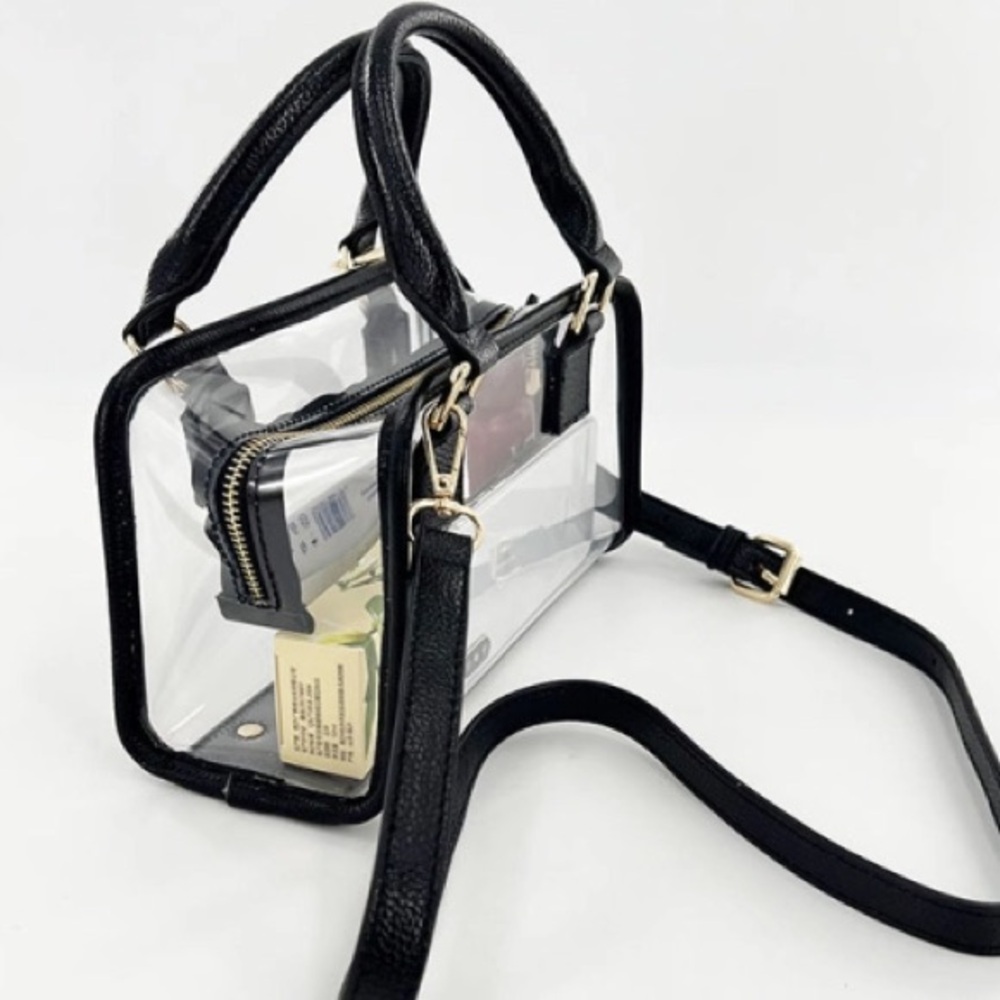 🖤 NWOT Clear PVC Transparent Jelly Bag Black Trim – Top Handle Crossbody Purse - Picture 10 of 15